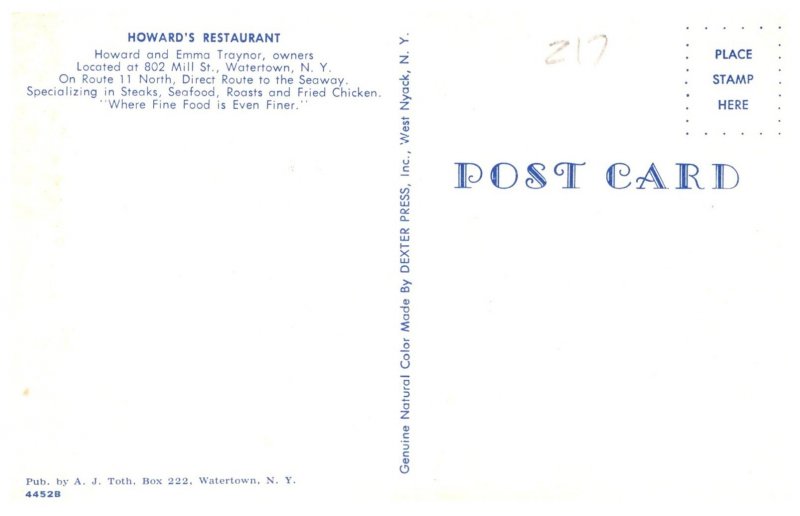 New York Watertown , Howard's Restaurant