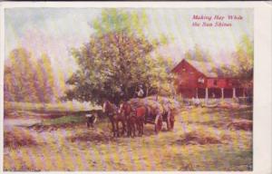 Horse & Wagon Being Loaded With Hay Making Hay While The Sun Shines