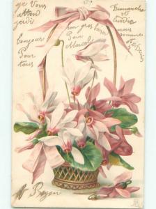 foreign 1904 Postcard BEAUTIFUL PINK FLOWERS IN BASKET AC3173