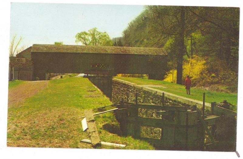 Covered Bridge Postcard Canal Lock Uhlerstown PA Bucks Co