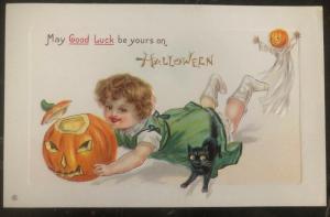 Mint Vintage USA Picture Postcard PPC Good Luck On Halloween