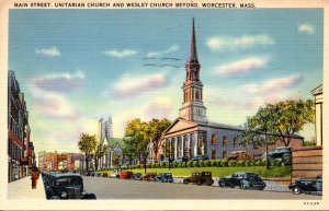 Massachusetts Worcester Main Street Unitarian Church and Wesley Church 1944