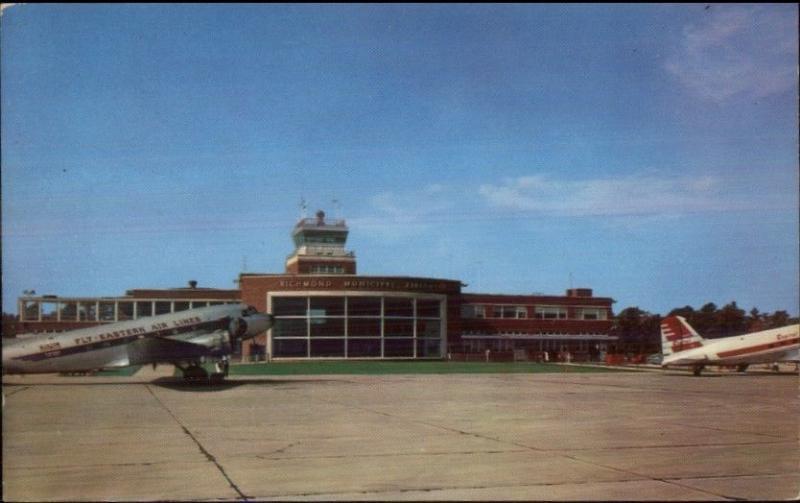 Richmond VA Byrd Airport Eastern Airline Airplane Old Postcard