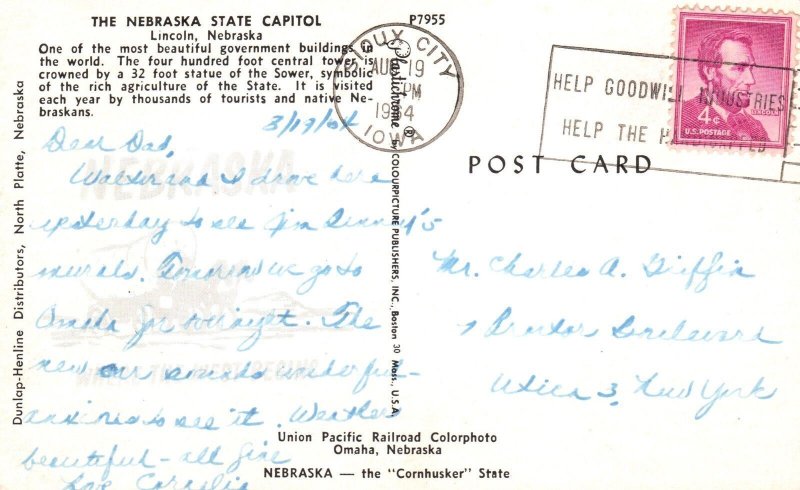 Vintage Postcard 1964 The State Capitol Government Building Lincoln ...