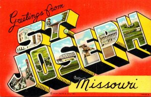 Missouri Greetings From St Joseph Large Letter Linen Curteich
