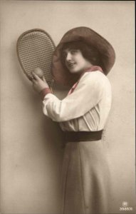 Beautiful Woman with Tennis Racket Carlton Pub Tinted RPPC 3988/6 PC