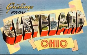 Ohio Greetings From Cleveland Large Letter Linen 1949