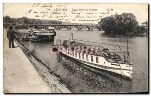 Old Postcard Sevres View On The Seine Boat Lavoir