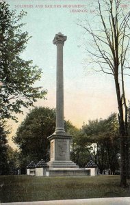 LEBANON, Pennsylvania PA  SOLDIERS & SAILORS MONUMENT~Civil War c1910's Postcard