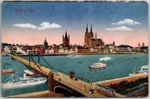 Koln a. Rh.  City View Cologne Germany Bridge Buildings and Ships Postcard