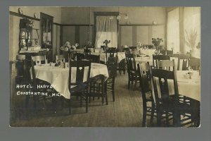 Constantine MICHIGAN RPPC '10 INTERIOR RESTAURANT Hotel Harvey nr Three Rivers