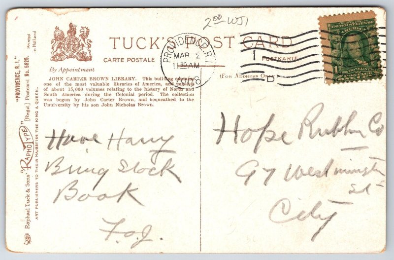 Providence Rhode Island~John Carter Brown Library Brown University~1908 TUCK
