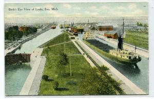 Great Lakes Freighter Steamer Locks Soo Michigan 1910c postcard