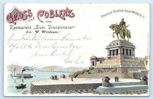 GRUSS AUS COBLENZ, Germany ~ KAISER WILHELM Statue 1897 Postcard