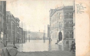 12TH STREET LOOKING WEST FLOOD WHEELING WEST VIRGINIA SHIPS POSTCARD (1907)