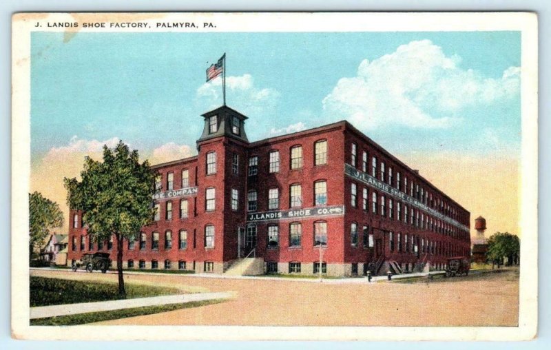 PALMYRA, Pennsylvania PA ~ J. LANDIS SHOE FACTORY c1920s Lebanon County Postcard