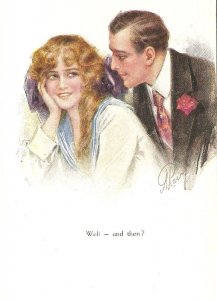 Couple. Well - and then? Old vintage Swiss, artist signed, postcard