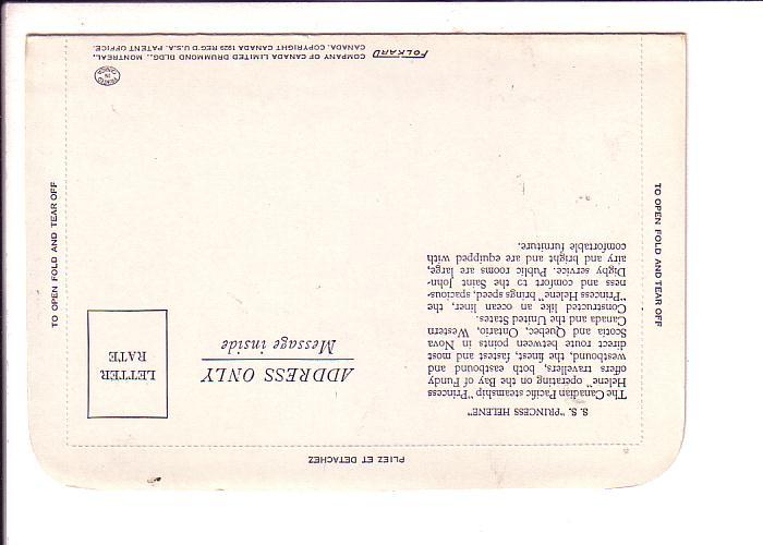 Canadian Pacific Steamship Princess Helene, Folkard Lettercard