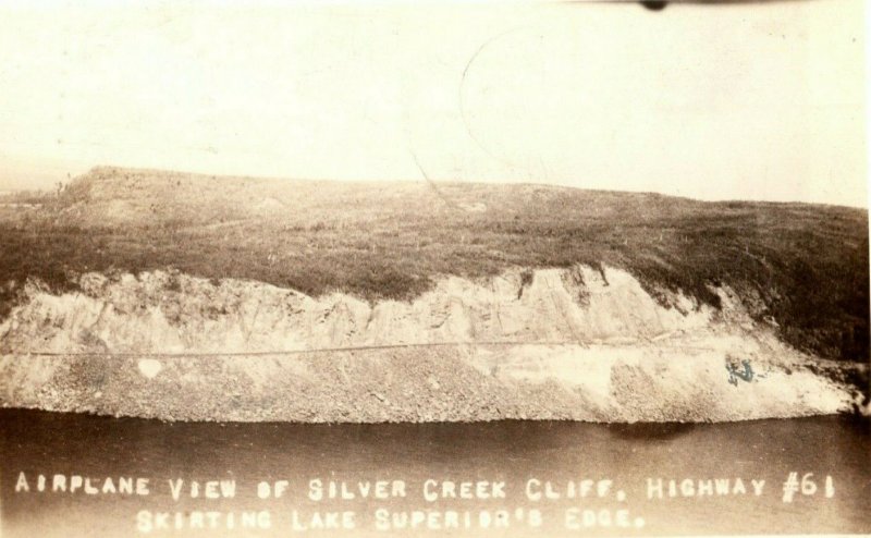 1935 Aerial View Silver Creek Cliff Lake Superior Wisconsin RPPC Photo Postcard