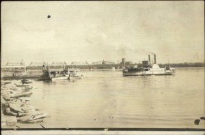 Rock Island Ferry Boat Bridge Davenport or Rock Island Real Photo Postcard