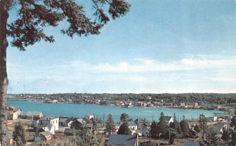 ST IGNACE, MI Michigan  CITY BIRD'S EYE VIEW Waterfront Homes   c1950's Postcard