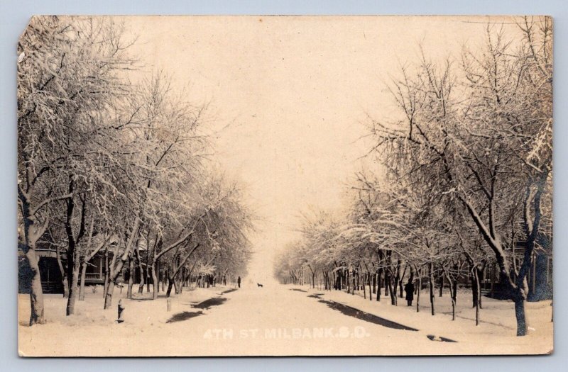 J94/ Milbank South Dakota Postcard RPPC c1910 4th Street Snow Homes  447