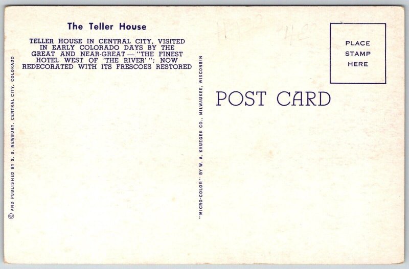 Central City Colorado 1950s Postcard The Teller House Hotel