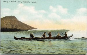 Surfing in Native Canoe Honolulu HI Hawaii Unused Weinberg Postcard E75
