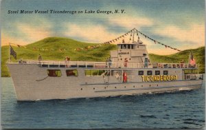 STEEL MOTOR VESSEL TICONDEROGA  on LAKE GEORGE vintage colour postcard PC