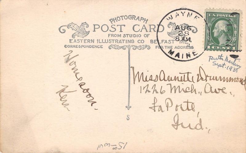 Wayne Maine~Main Street~Residential Area~1909 RPPC Postcard~Postmarked in Wayne