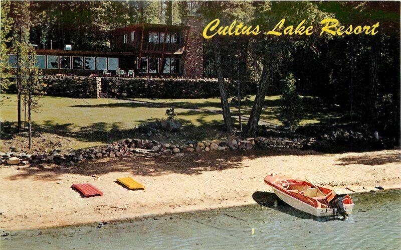 Bend Oregon Cultus Lake Lodge 1950s Postcard Speed Boat Veteran 2873