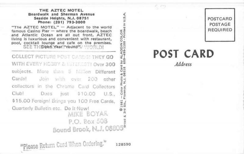 Seaside Heights New Jersey Aztec Motel Pool View Vintage Postcard K50179 