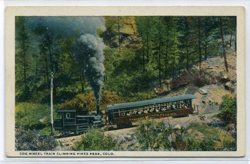 Cog Wheel Incline Train Railroad Pikes Peak Colorado 1930s postcard