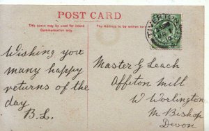 Genealogy Postcard - Leach - West Worlington - M Bishop - Devon - Ref 3632A