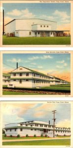 3~Postcards IL Illinois CAMP GRANT  Theater~Barracks~Service Club  MILITARY~WWII