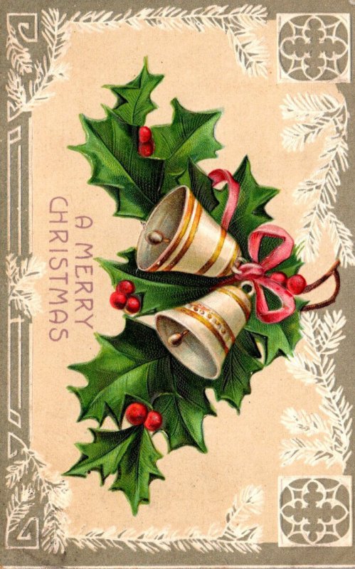 Christmas With Bells and Holly 1908