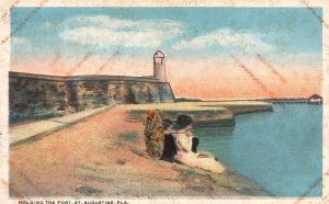 Vintage Postcard 1920 Holding The Fort St Augustine Florida Amusement Attraction