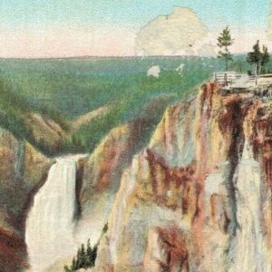 USA Point Lookout and Great Falls Yellowstone Park Vintage Postcard 07.63