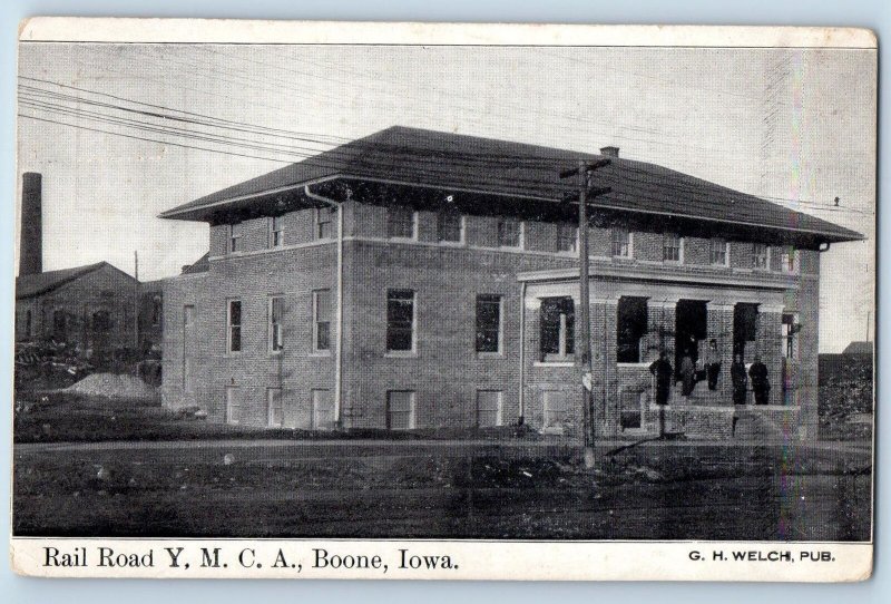 Boone Iowa IA Postcard Rail Road  Y.M.C.A. Building Exterior c1920's Antique