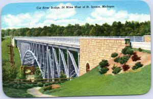 postcard St. Ignace MI - Cut River Bridge