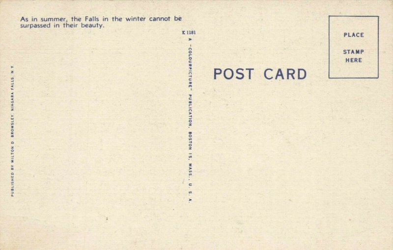 Postcard Winter American Fall Niagara Falls New York 