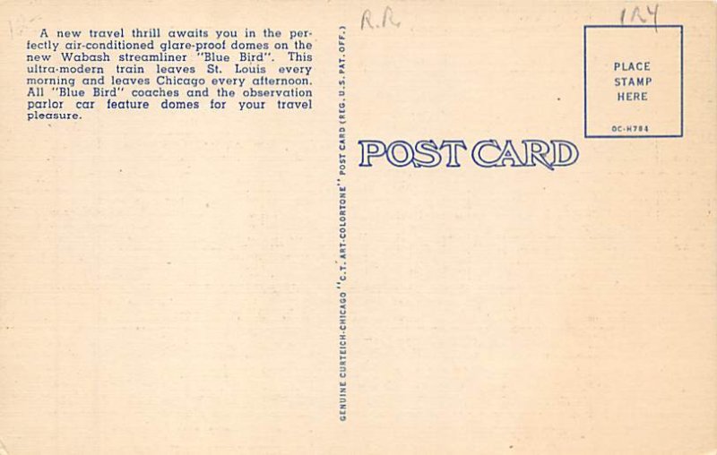 Wabash streamliner Blue Bird Railroad, Train Postcard