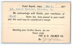 1913 Ind. School District Clarinda IA Cedar Rapids IA Antique Postal Card