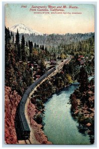 c1950 Sacramento River Mt. Shasta Railroad Train Castella California CA Postcard