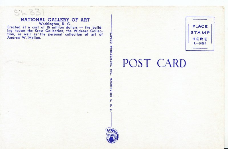 America Postcard - National Gallery of Art - Washington D.C.   SL331