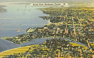 BRADENTON FLORIDA~AERIAL VIEW-COMPASS ROSE IN TOP LEFT CORNER~1940s POSTCARD