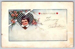 Greetings To My Valentine, Young Girl, Embossed Whitney Greetings Postcard