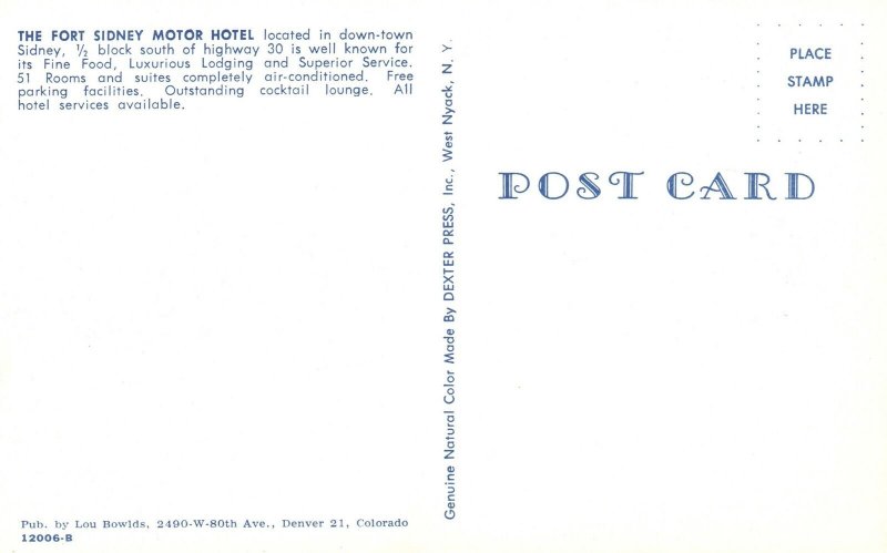 Vintage Postcard View of Fort Sidney Motor Hotel Sidney Nebraska