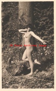 918751-Studio Shot, Photo, Beautiful Risque Nude French Woman Standing by Tree