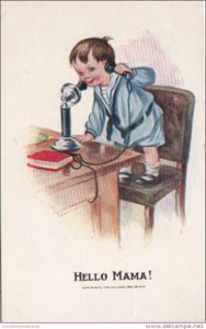 Humour Young Boy On Telephone Hello Mama